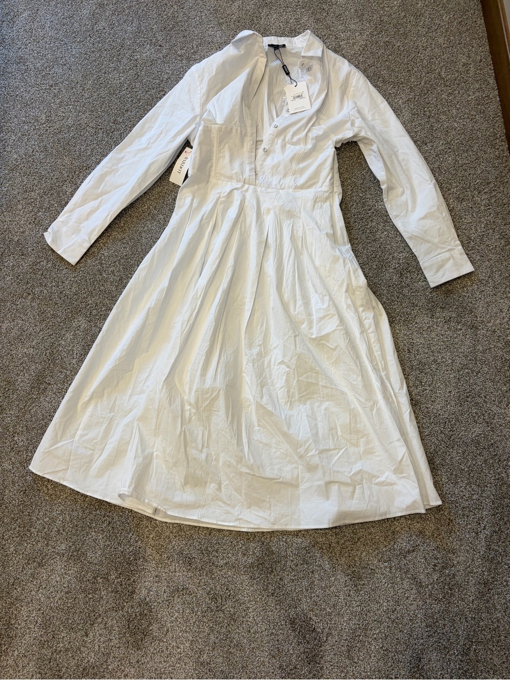 Bardot White Button-Front Midi Shirt Dress w Boning corset